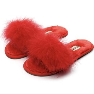 Red Marabou Feather Slippers Fluffy Open Toe Slide Slippers